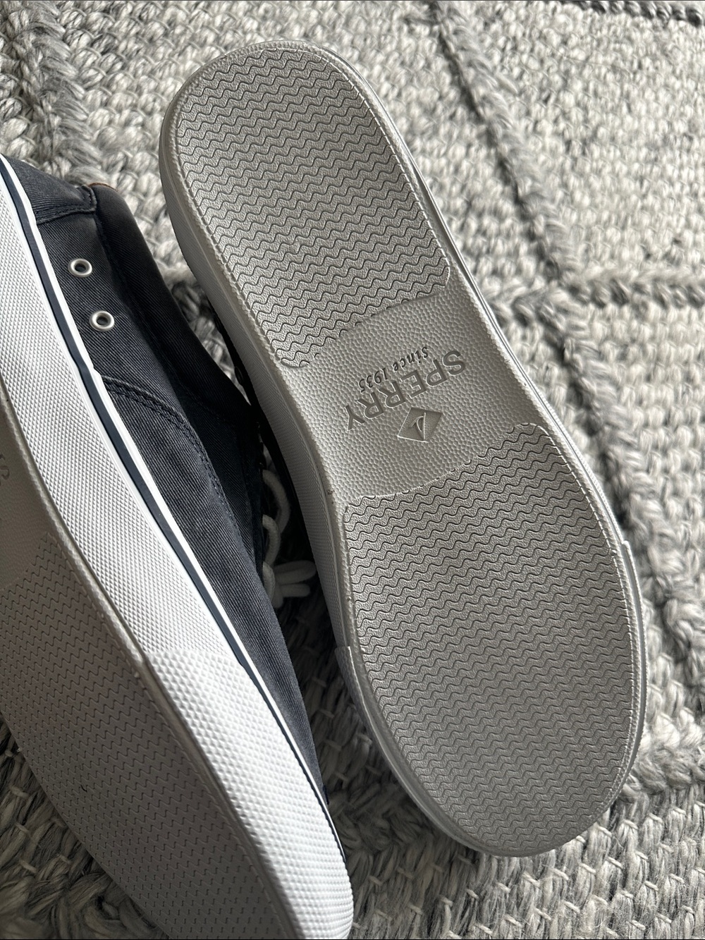 Sperry Charcoal Canvas Boat Shoes with White Laces - Picture 3 of 3